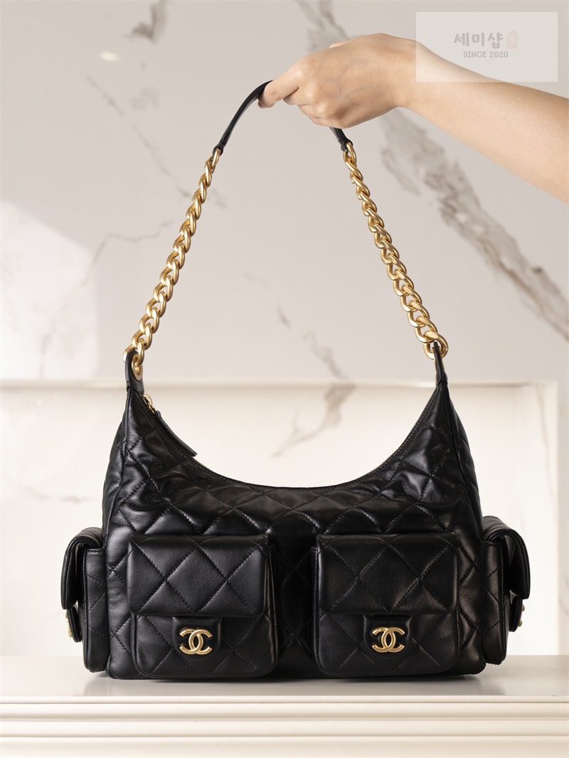 C H A N E L 샤넬 25c 크루즈 호보 백 맥시 골드메탈 블랙 블랙 Bag 3번 이미지