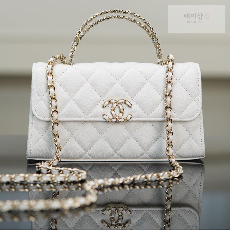 C H A N E L 샤넬 25s 캘리 탑핸들 체인 핸드 백 화이트 화이트 Bag 4번 이미지