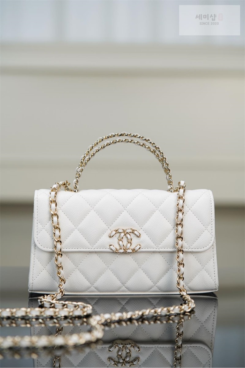C H A N E L 샤넬 25s 캘리 탑핸들 체인 핸드 백 화이트 화이트 Bag 5번 이미지