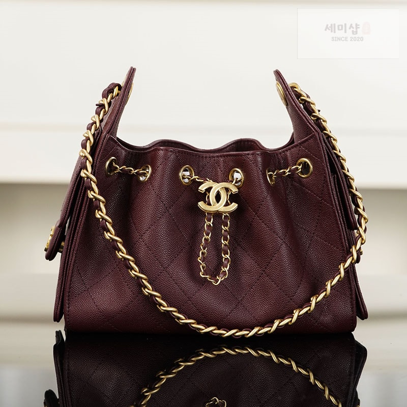 샤넬 샤넬 26C 25 미니 호보 백 그레인드 카프스킨 골드 메탈 버건디 Bag 12번 이미지