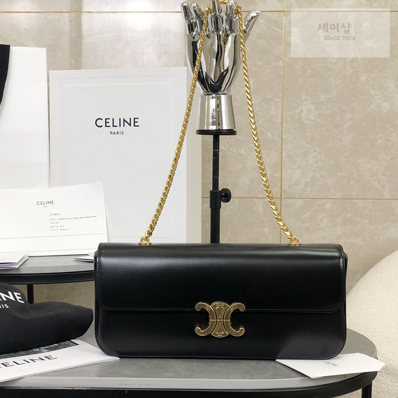 C E L I N E 셀린느 금장 체인 숄더백 샤이니 카프스킨 블랙 197413 Bag 6번 이미지