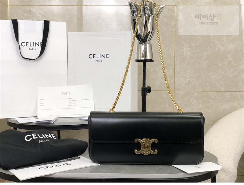 C E L I N E 셀린느 금장 체인 숄더백 샤이니 카프스킨 블랙 197413 Bag 7번 이미지
