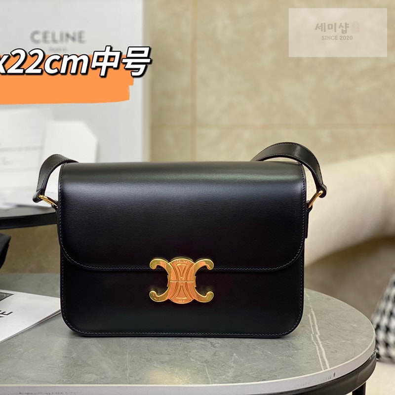C E L I N E 셀린느 샤이니 카프스킨 미디엄 트리옹프 백 블랙 187363 Bag 1번 이미지