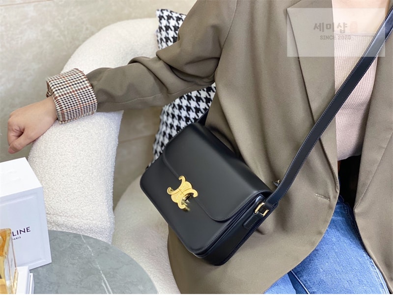 C E L I N E 셀린느 샤이니 카프스킨 미디엄 트리옹프 백 블랙 187363 Bag 2번 이미지
