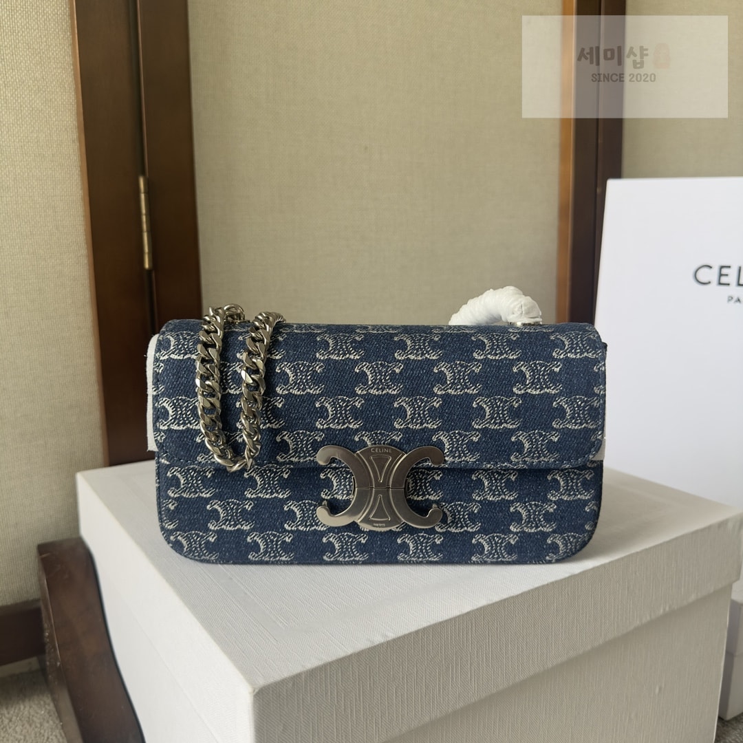 C E L I N E 셀린느 클로드 데님 트리옹프 데님 체인 숄더백 20.5*10.5*4CM Bag 1번 이미지