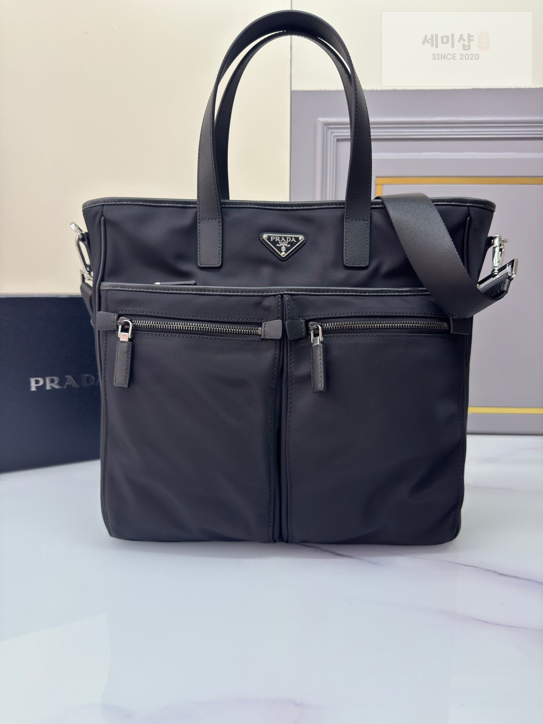 프라다 프라다 리나일론 사피아노 레더 토트백 네로(블랙) Bag 1번 이미지