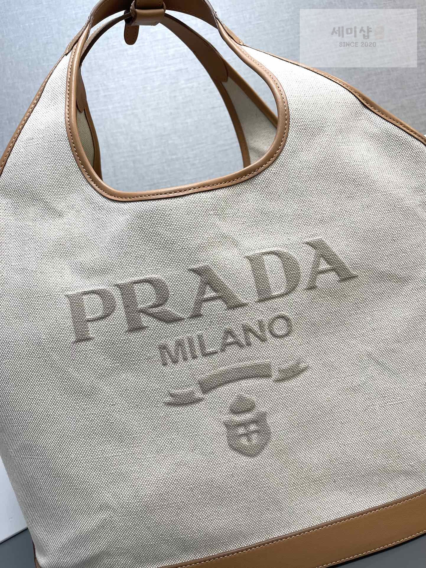 P R A D A 프라다 린넨 레더 버클 백 37.5*30*13CM Bag 1번 이미지