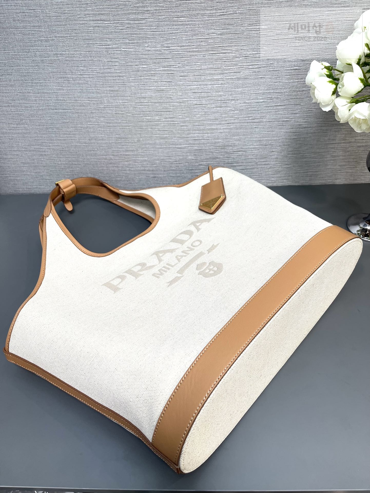 P R A D A 프라다 린넨 레더 버클 백 37.5*30*13CM Bag 10번 이미지