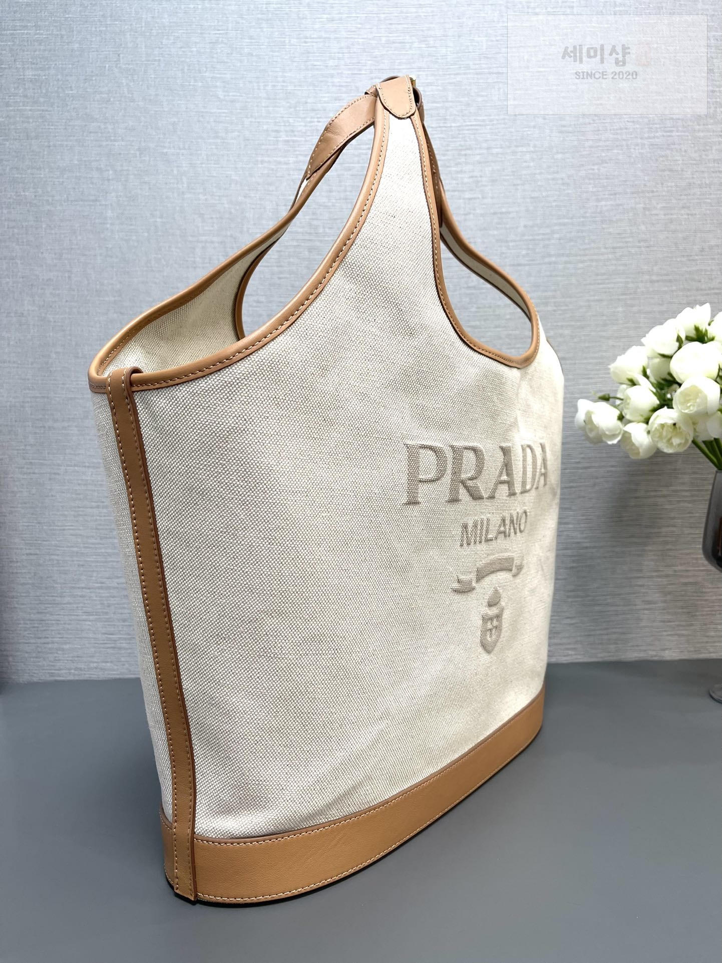 P R A D A 프라다 린넨 레더 버클 백 37.5*30*13CM Bag 2번 이미지
