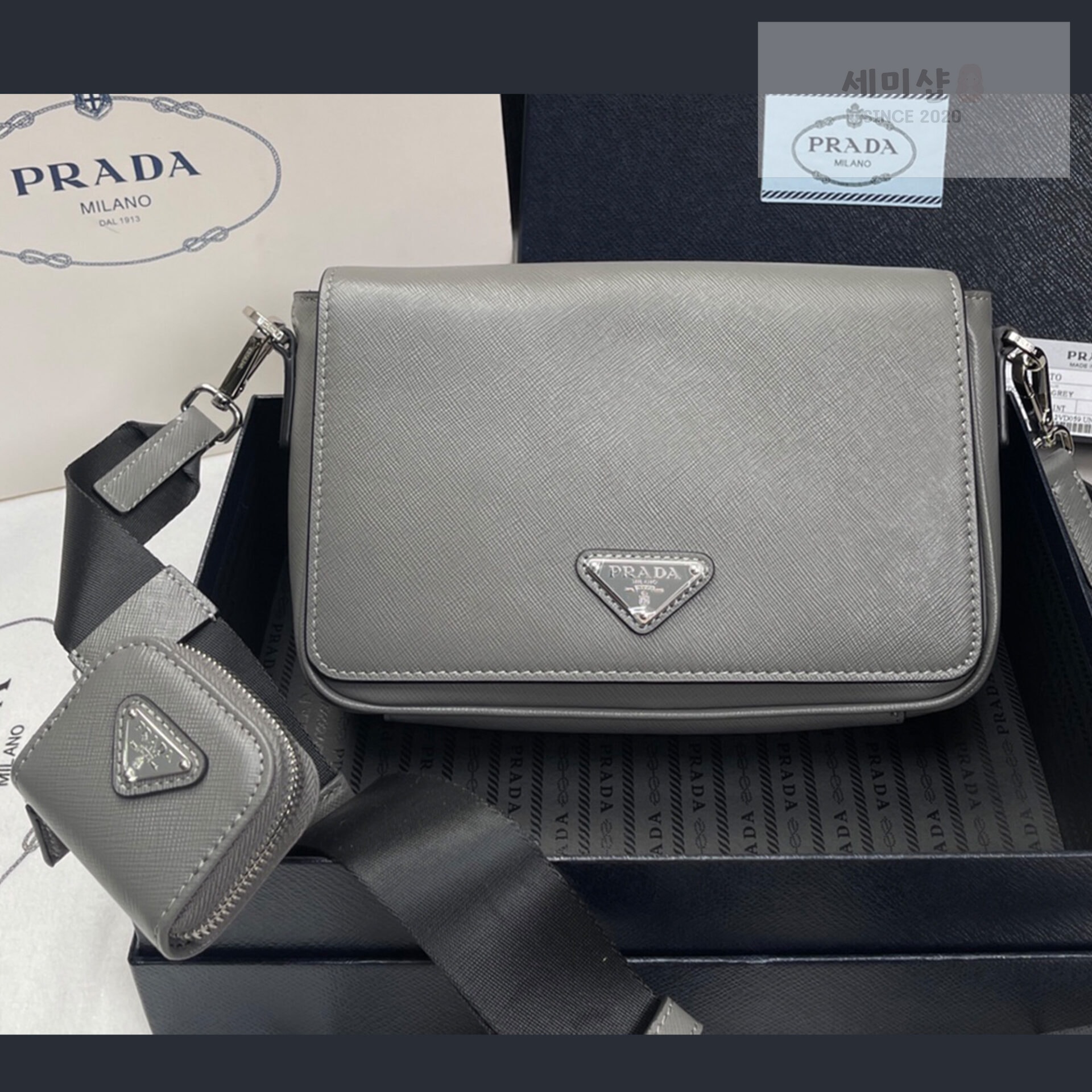 P R A D A 프라다 사피아노 가죽 숄더 크로스백 마블그레이 14.5*22*5CM Bag 1번 이미지