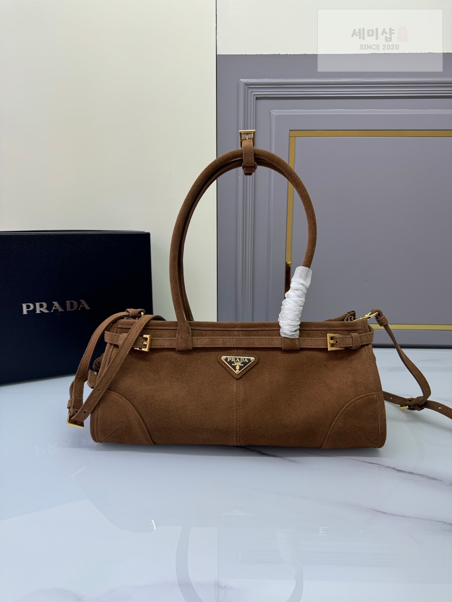 프라다 프라다 스웨이드 보니백 브라운 스웨이드 Bag 1번 이미지