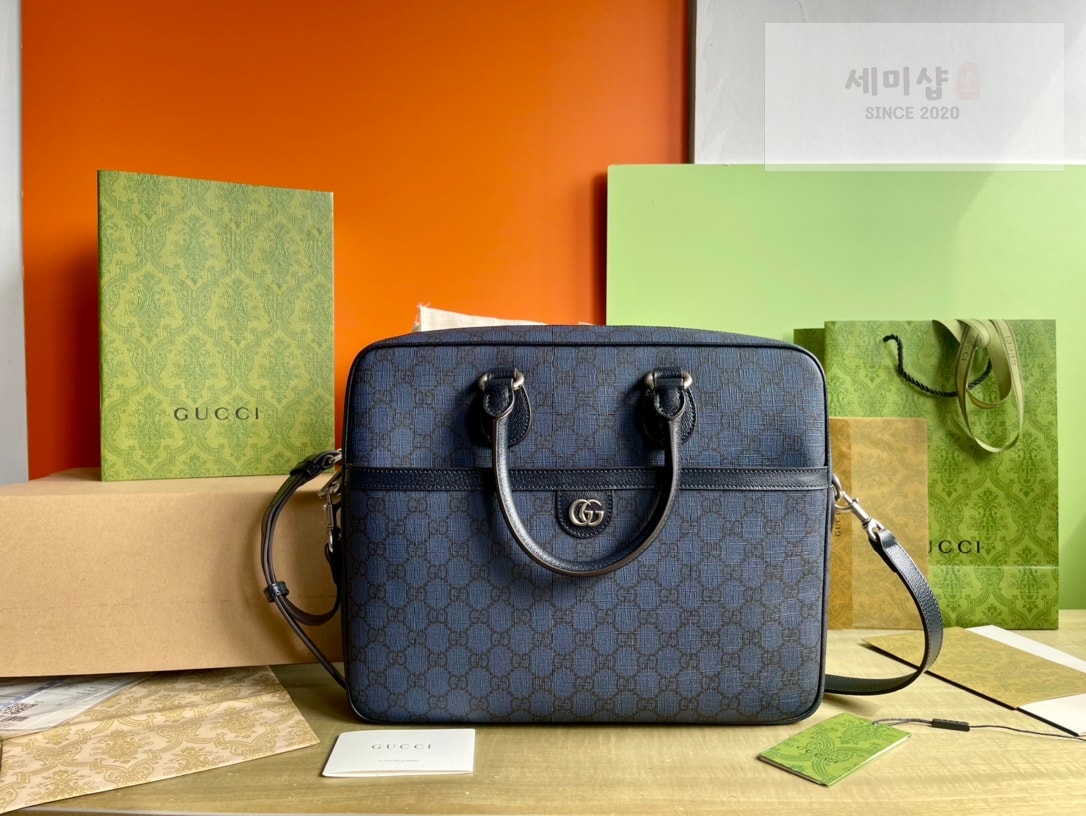 Gucci 구찌 GG 수프림 미디움 브리프케이스 블랙 그레이 캔버스 Bag 1번 이미지
