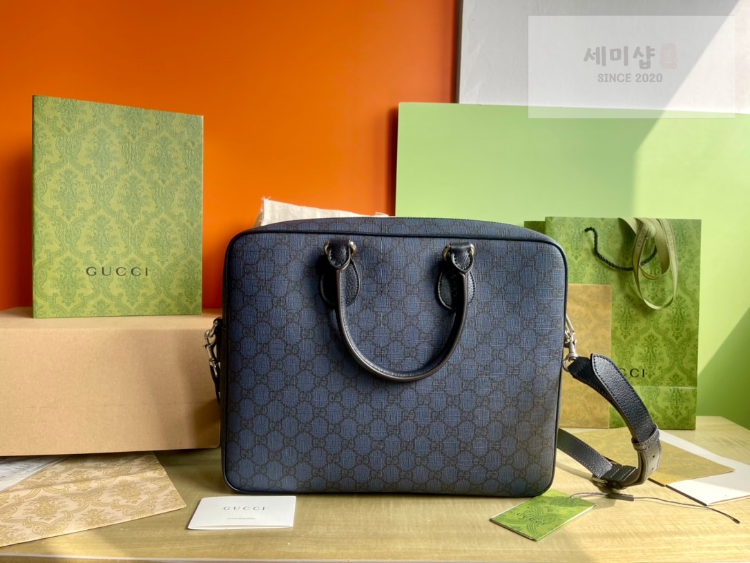 Gucci 구찌 GG 수프림 미디움 브리프케이스 블랙 그레이 캔버스 Bag 2번 이미지