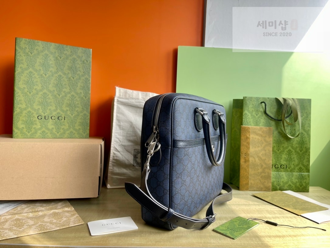 Gucci 구찌 GG 수프림 미디움 브리프케이스 블랙 그레이 캔버스 Bag 3번 이미지