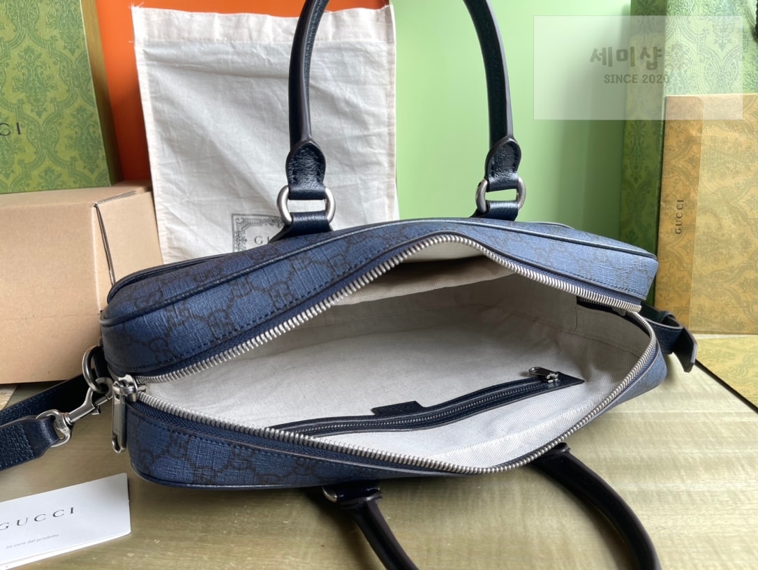 Gucci 구찌 GG 수프림 미디움 브리프케이스 블랙 그레이 캔버스 Bag 7번 이미지