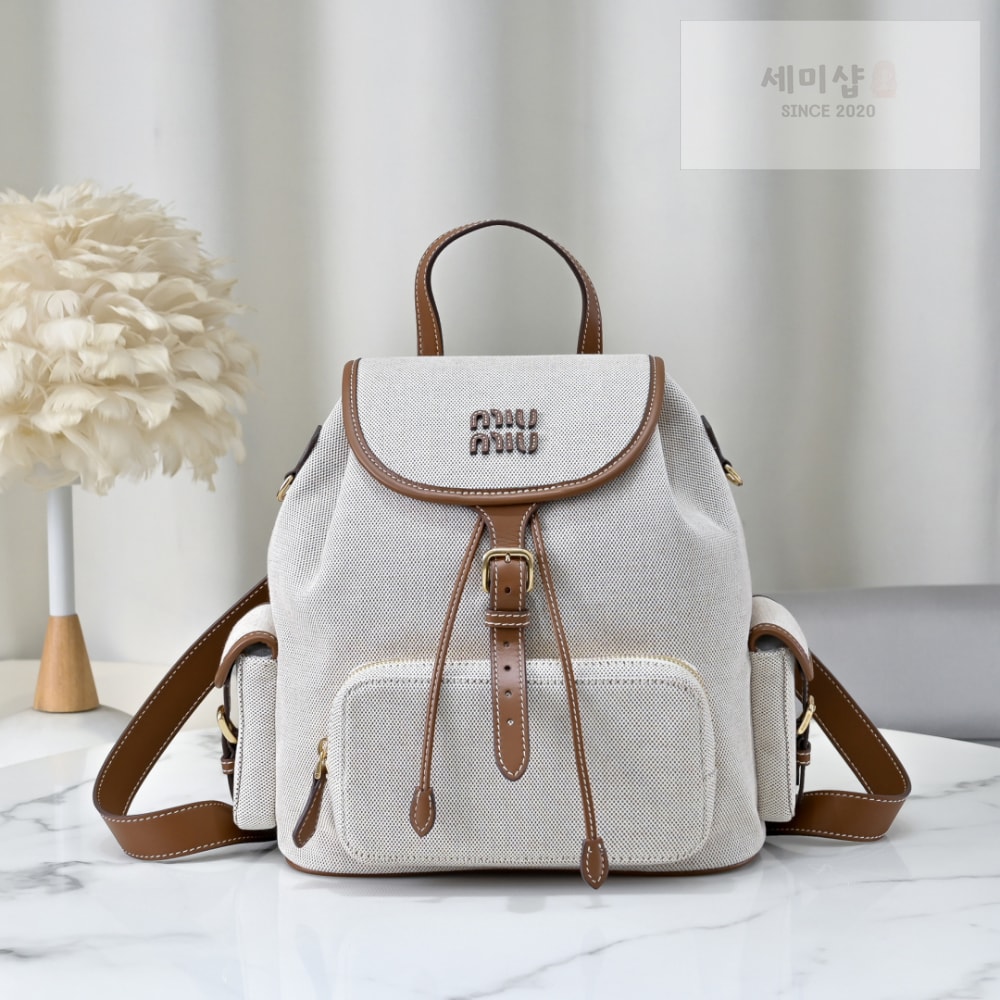 Miu Miu Miu Miu Canvas And Leather Backpack Bag 1번 이미지