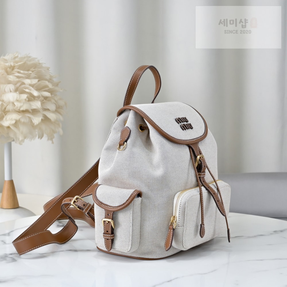 Miu Miu Miu Miu Canvas And Leather Backpack Bag 8번 이미지