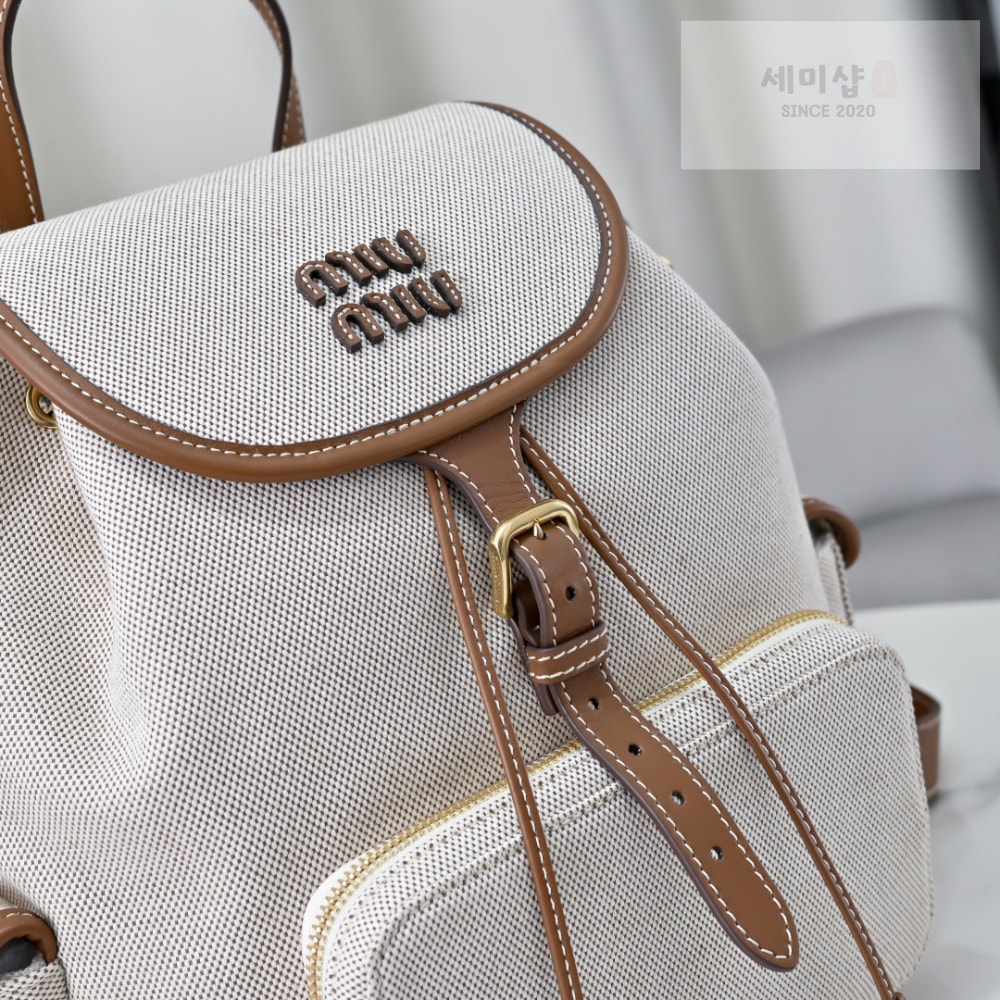 Miu Miu Miu Miu Canvas And Leather Backpack Bag 4번 이미지