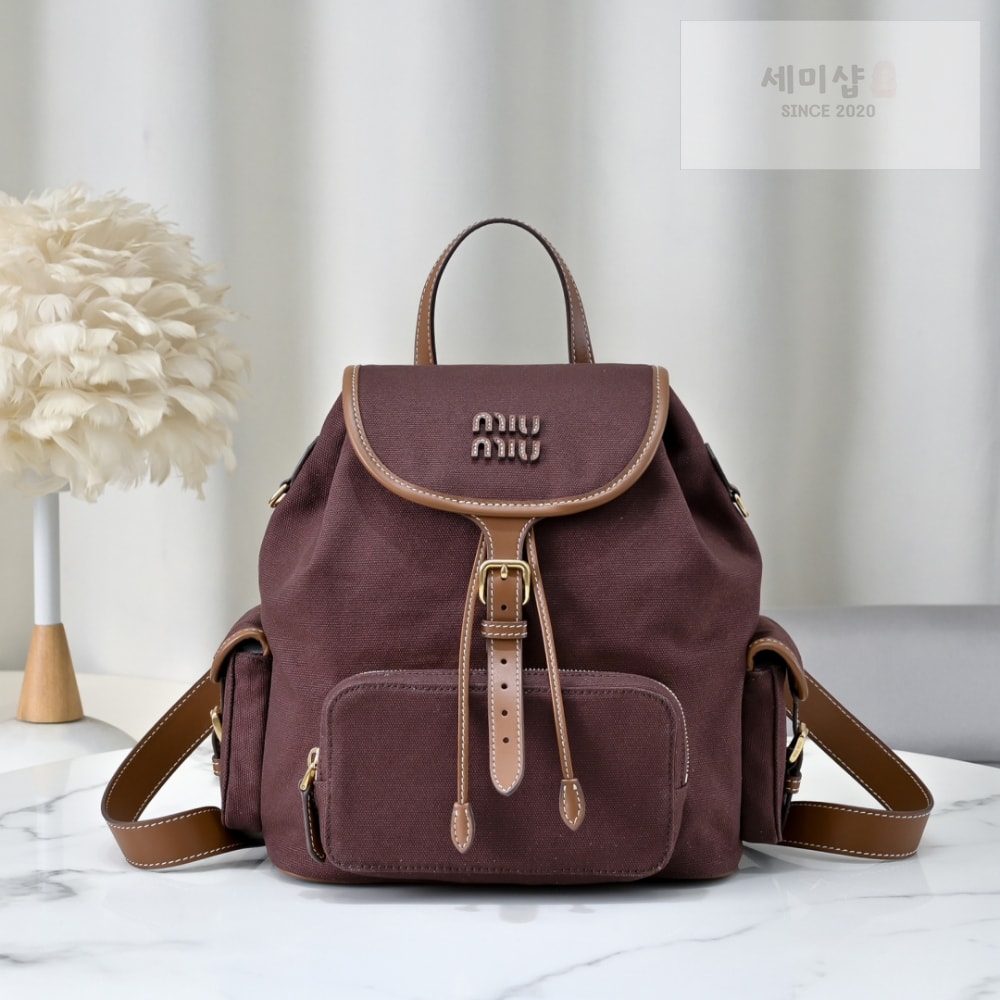 Miu Miu Miu Miu Canvas And Leather Backpack Bag 1번 이미지