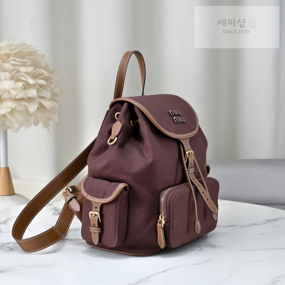 Miu Miu Miu Miu Canvas And Leather Backpack Bag 3번 이미지