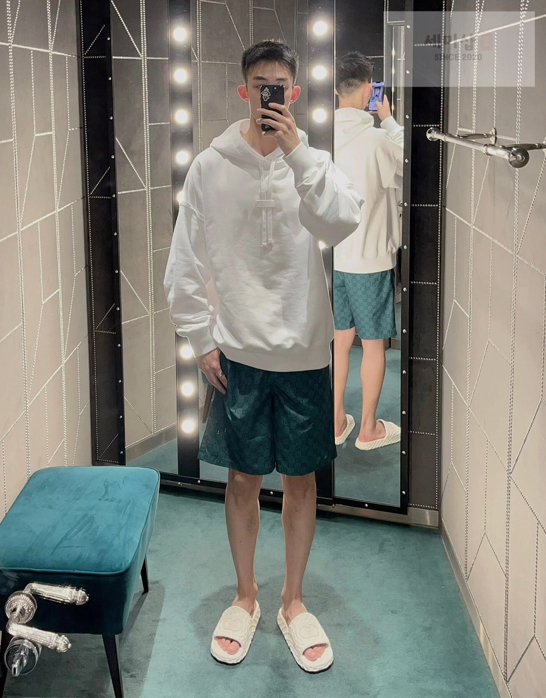 Gucci 구찌 그린 GG 로고 프린트 나일론 스윔 쇼츠 의류 2번 이미지