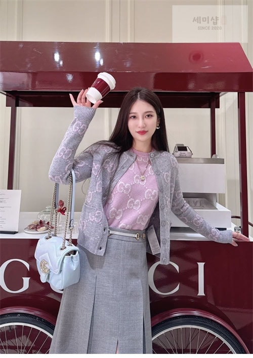 구찌 구찌 라이트 그레이/핑크 GG 니트 울 가디건 의류 20번 이미지