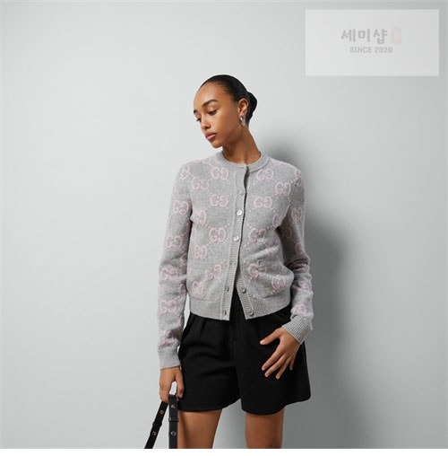 구찌 구찌 라이트 그레이/핑크 GG 니트 울 가디건 의류 6번 이미지