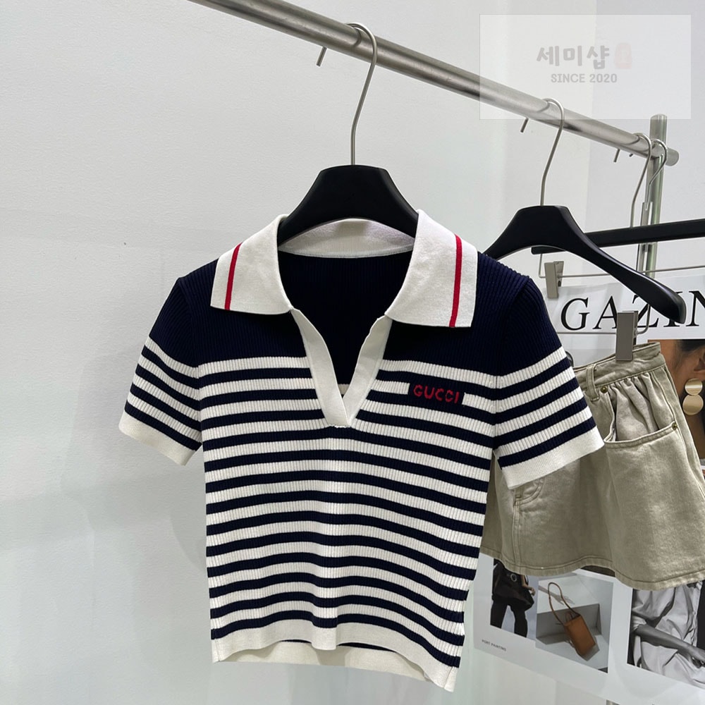 Gucci 구찌 로고 스트라이프 코튼 블렌드 폴로 셔츠 의류 1번 이미지