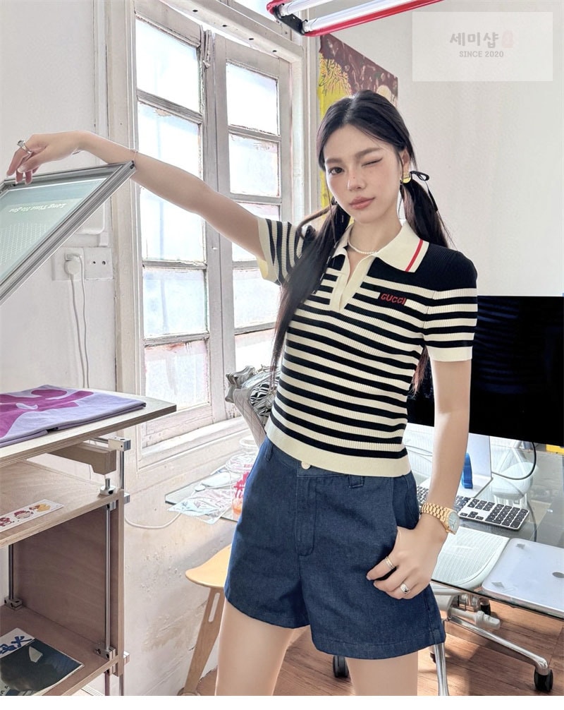 Gucci 구찌 로고 스트라이프 코튼 블렌드 폴로 셔츠 의류 3번 이미지