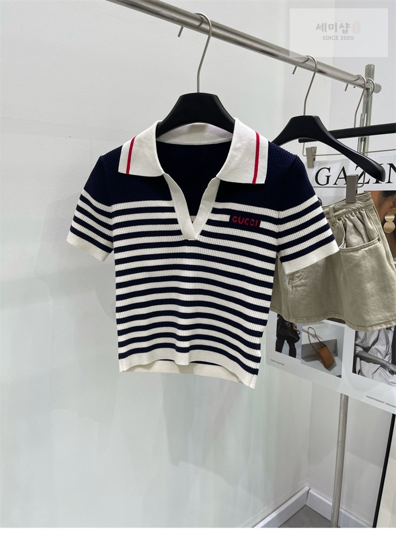 Gucci 구찌 로고 스트라이프 코튼 블렌드 폴로 셔츠 의류 5번 이미지