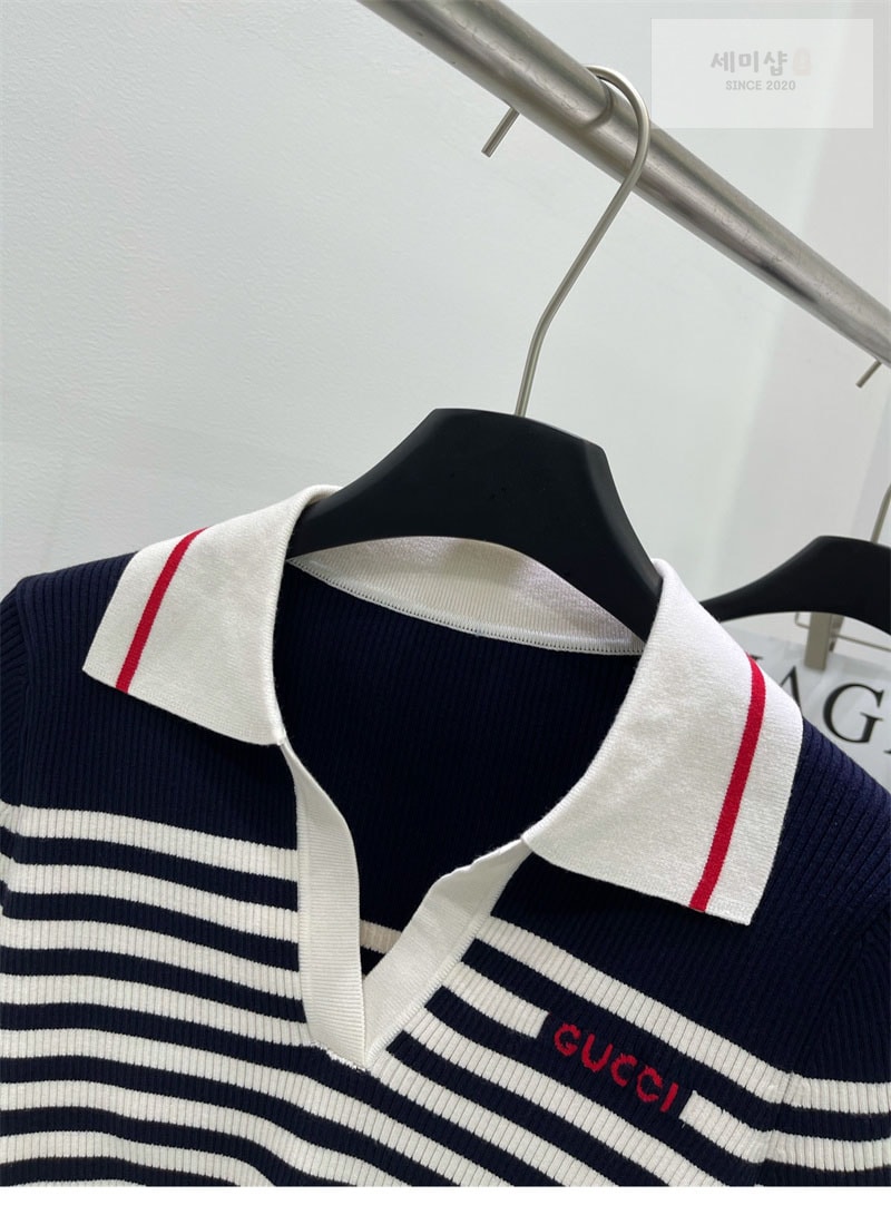 Gucci 구찌 로고 스트라이프 코튼 블렌드 폴로 셔츠 의류 6번 이미지