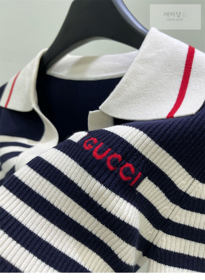 Gucci 구찌 로고 스트라이프 코튼 블렌드 폴로 셔츠 의류 8번 이미지