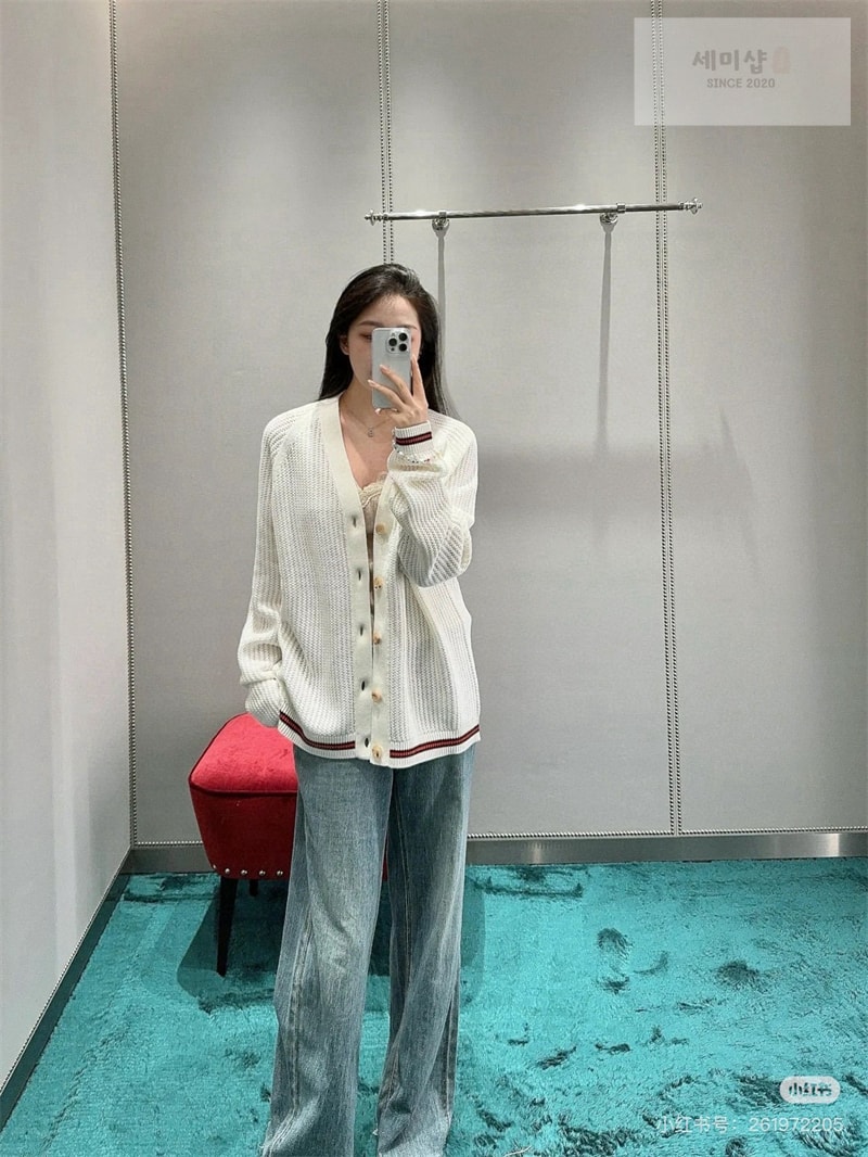 Gucci 구찌 웹아주르 코튼 니트 가디건 화이트 의류 2번 이미지