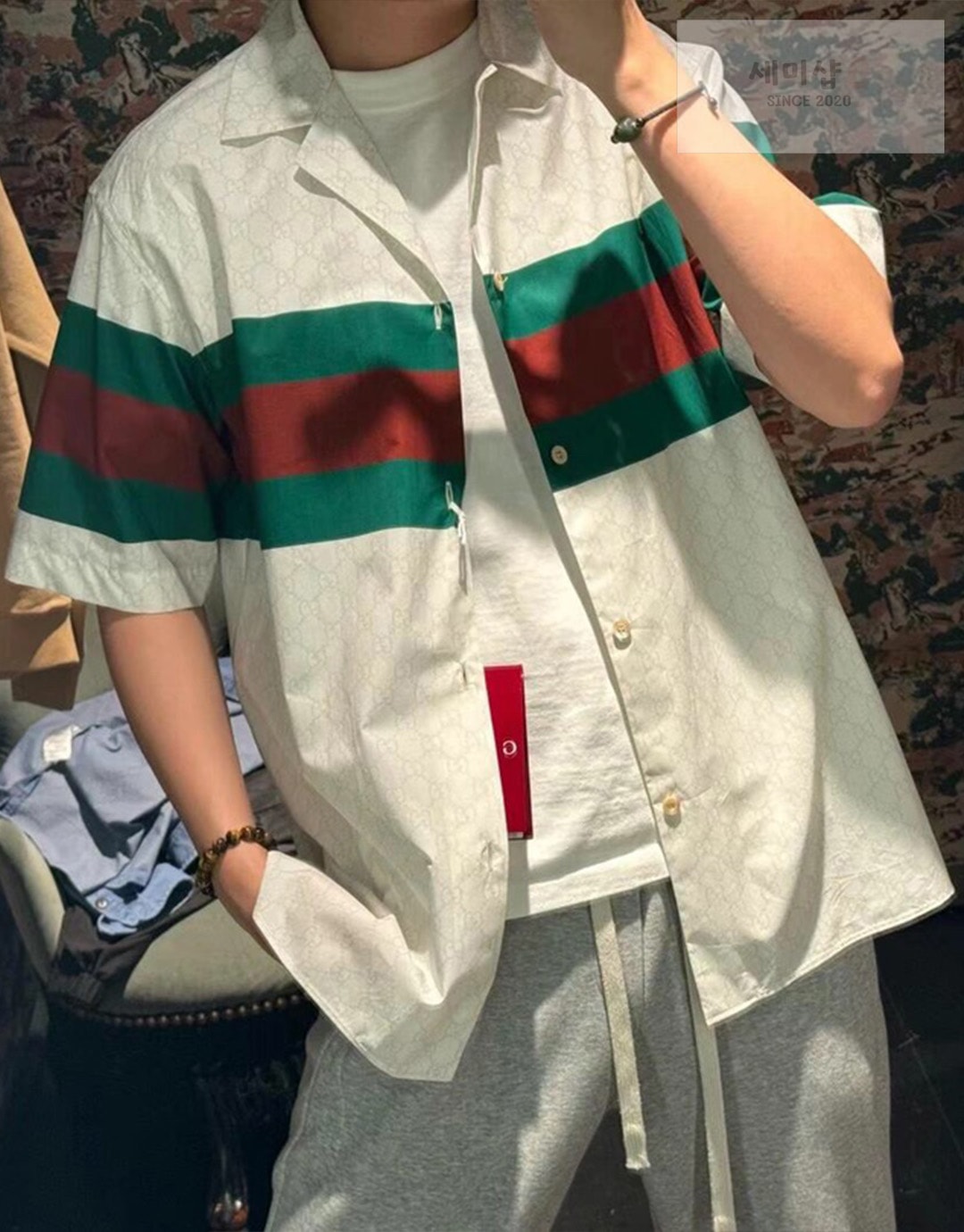 Gucci 구찌 웹 디테일 GG 코튼 셔츠 의류 16번 이미지