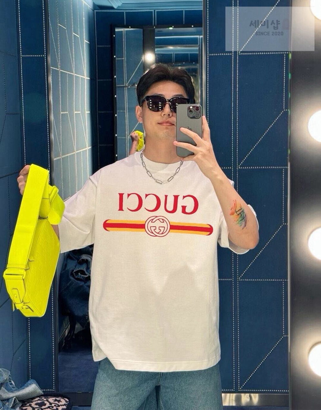 Gucci 구찌 프리폴컬렉션 웹 프린트 저지 코튼 티셔츠 화이트 의류 2번 이미지