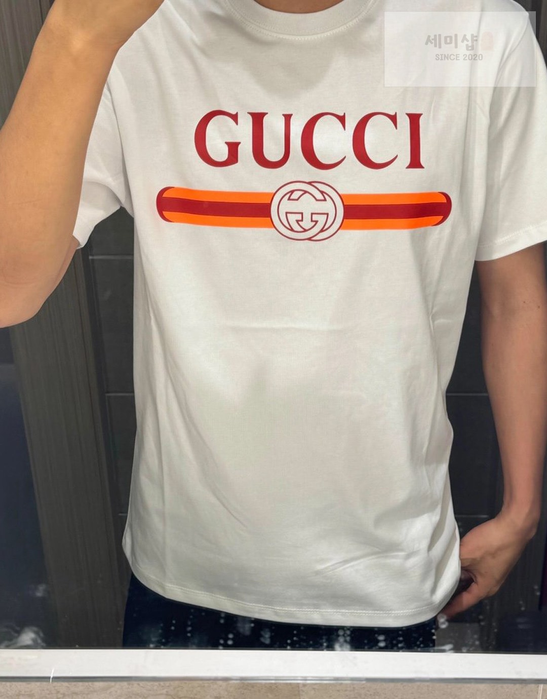 Gucci 구찌 프리폴컬렉션 웹 프린트 저지 코튼 티셔츠 화이트 의류 3번 이미지