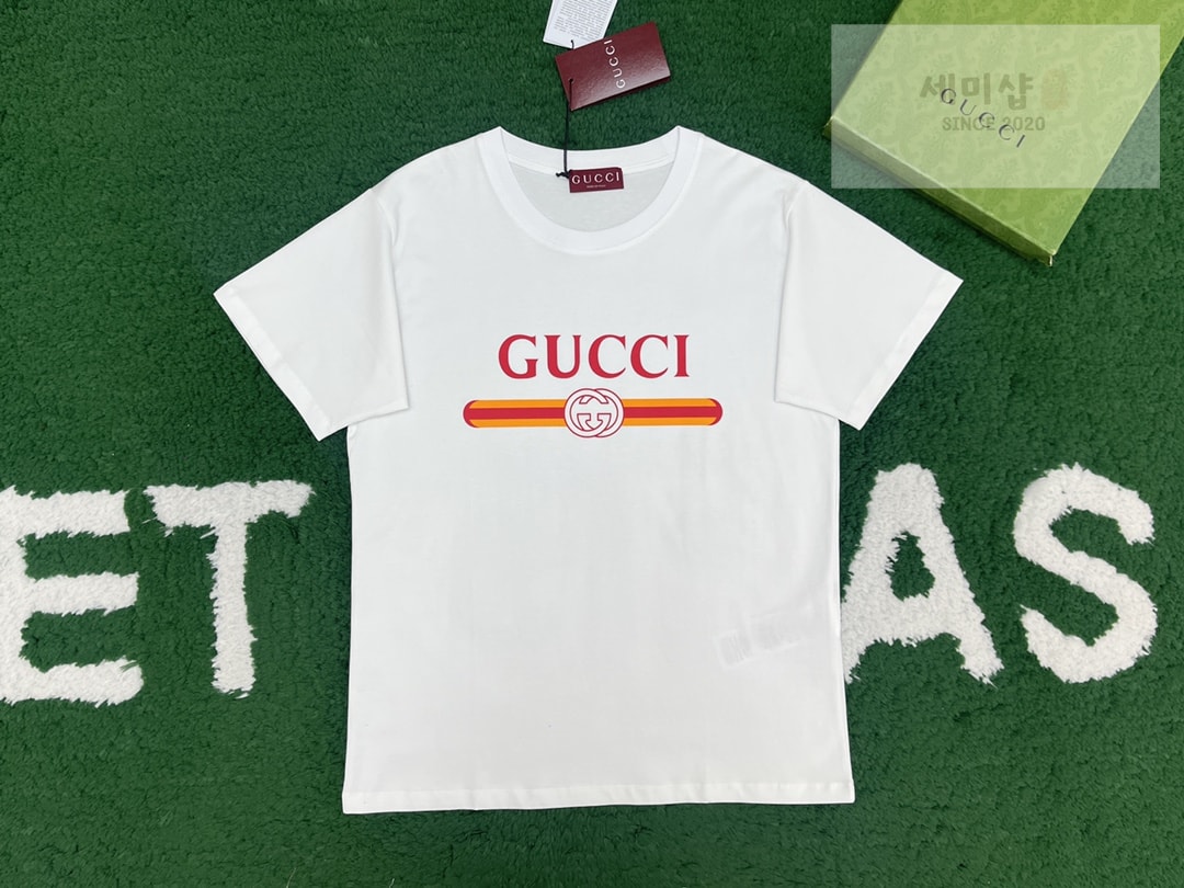 Gucci 구찌 프리폴컬렉션 웹 프린트 저지 코튼 티셔츠 화이트 의류 4번 이미지