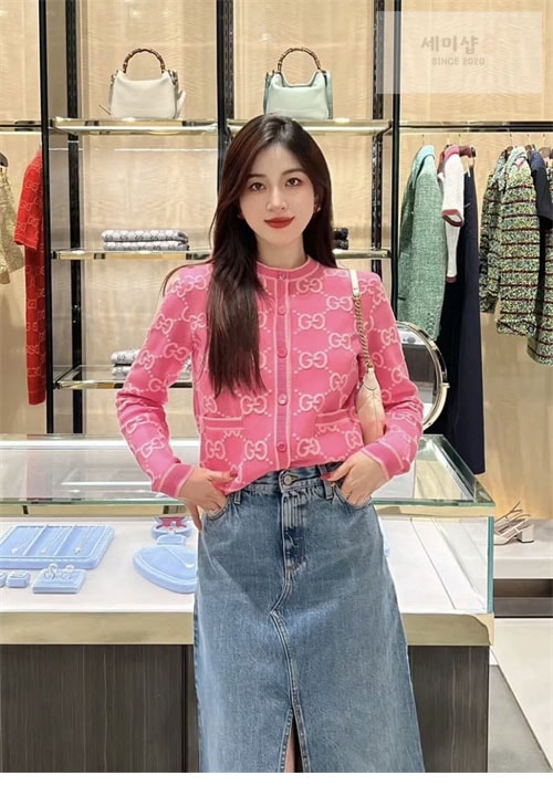 Gucci 구찌 핑크 GG 코튼 자카드 가디건 의류 2번 이미지