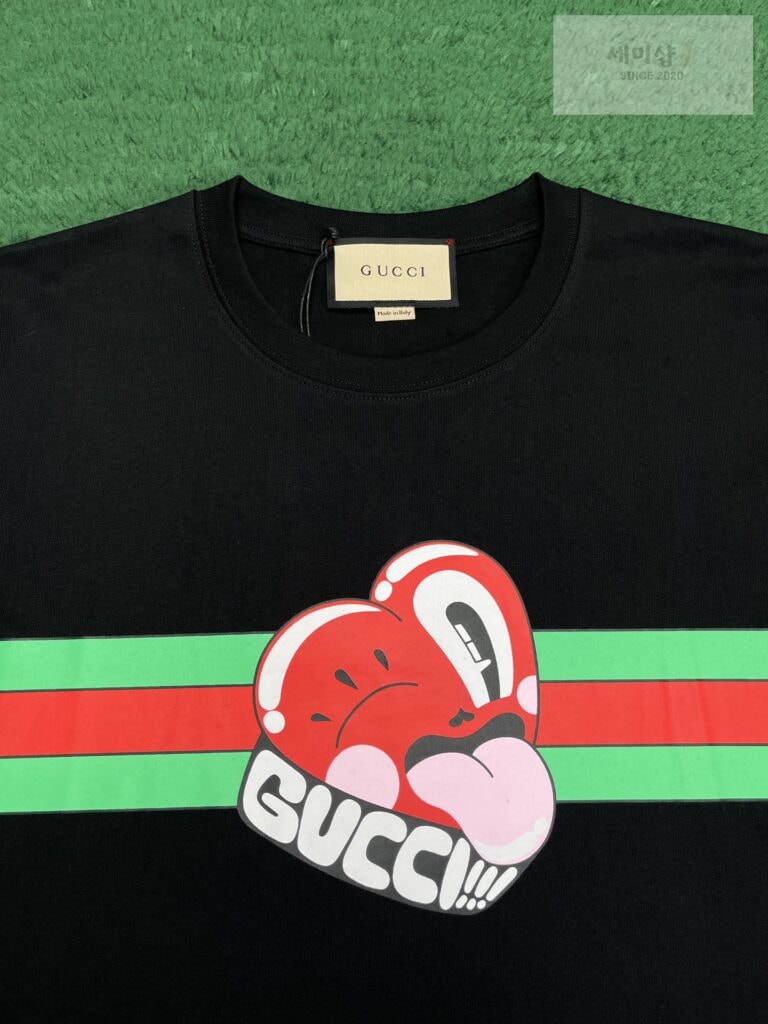 Gucci 구찌 24FW 웹 하트 프린트 디테일 코튼 저지 반팔 티셔츠 블랙 의류 4번 이미지