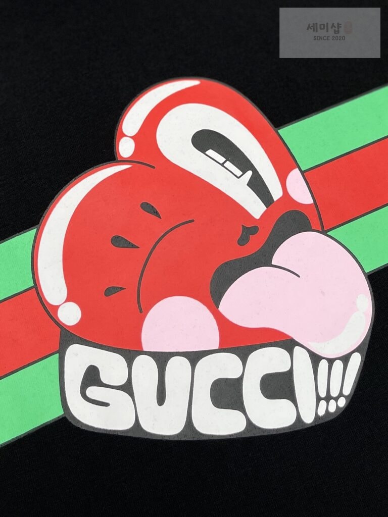 Gucci 구찌 24FW 웹 하트 프린트 디테일 코튼 저지 반팔 티셔츠 블랙 의류 9번 이미지