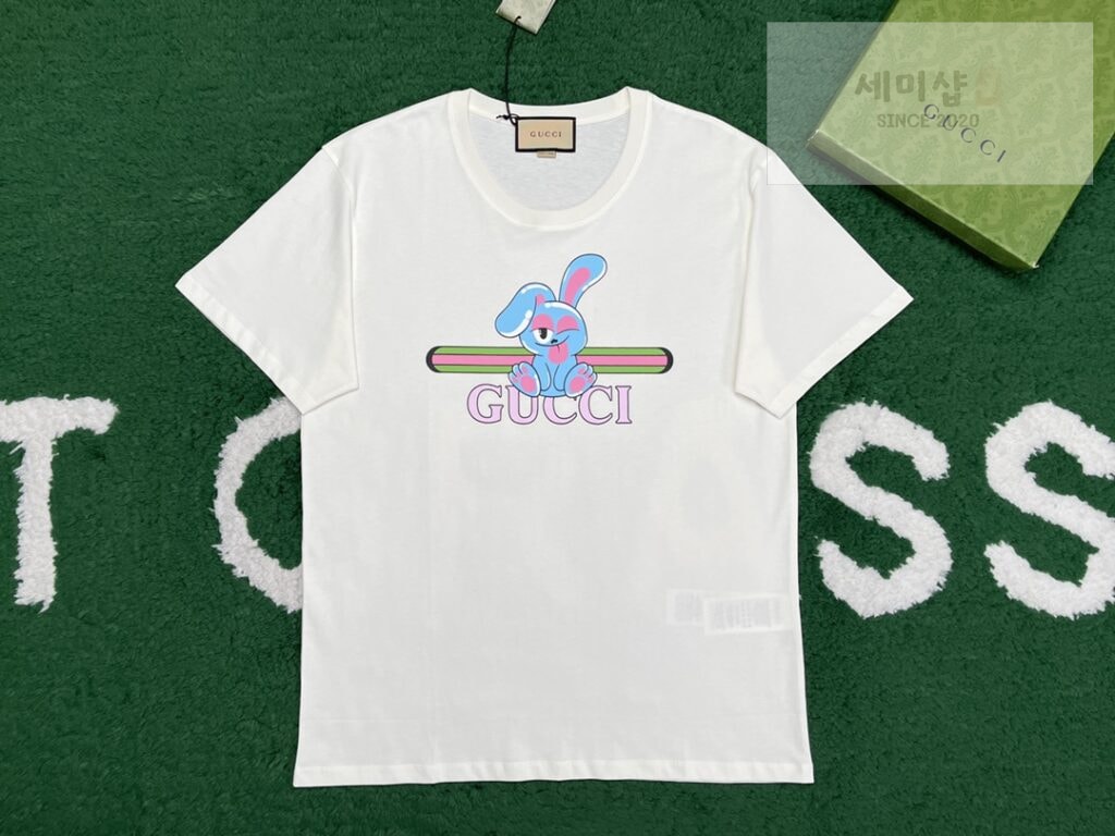 Gucci 구찌 24SS 버니 웹 프린트 코튼 저지 반팔 티셔츠 화이트 의류 2번 이미지