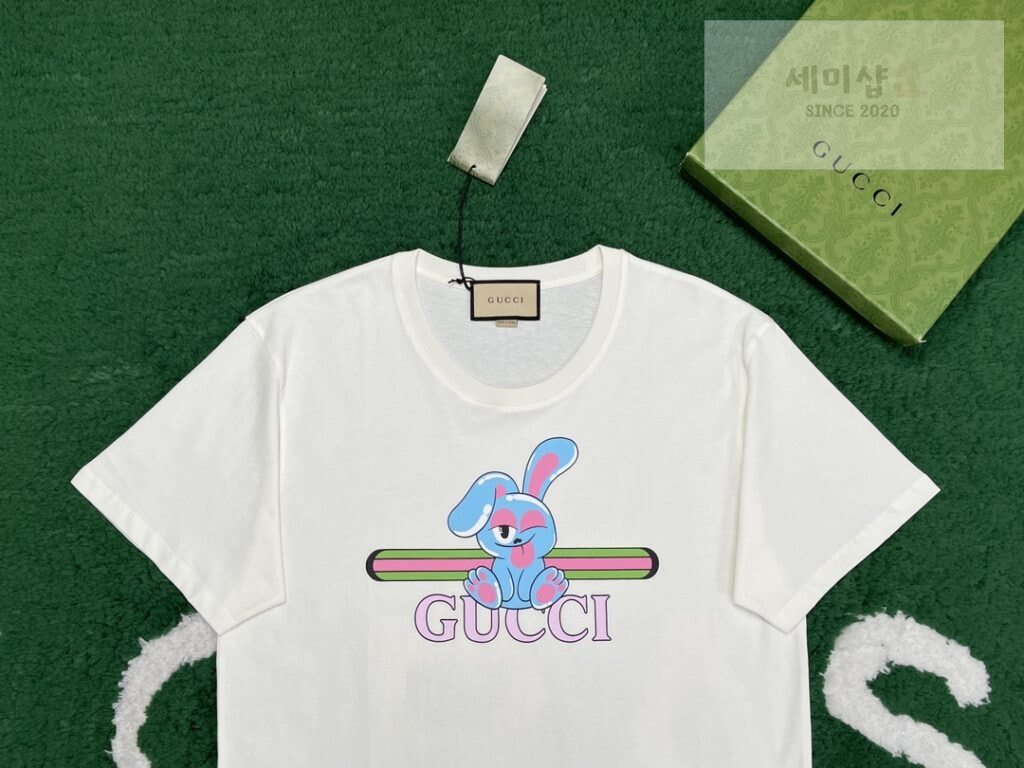 Gucci 구찌 24SS 버니 웹 프린트 코튼 저지 반팔 티셔츠 화이트 의류 4번 이미지