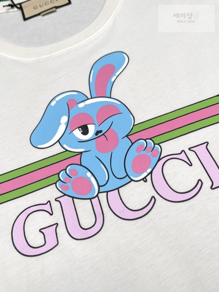 Gucci 구찌 24SS 버니 웹 프린트 코튼 저지 반팔 티셔츠 화이트 의류 6번 이미지