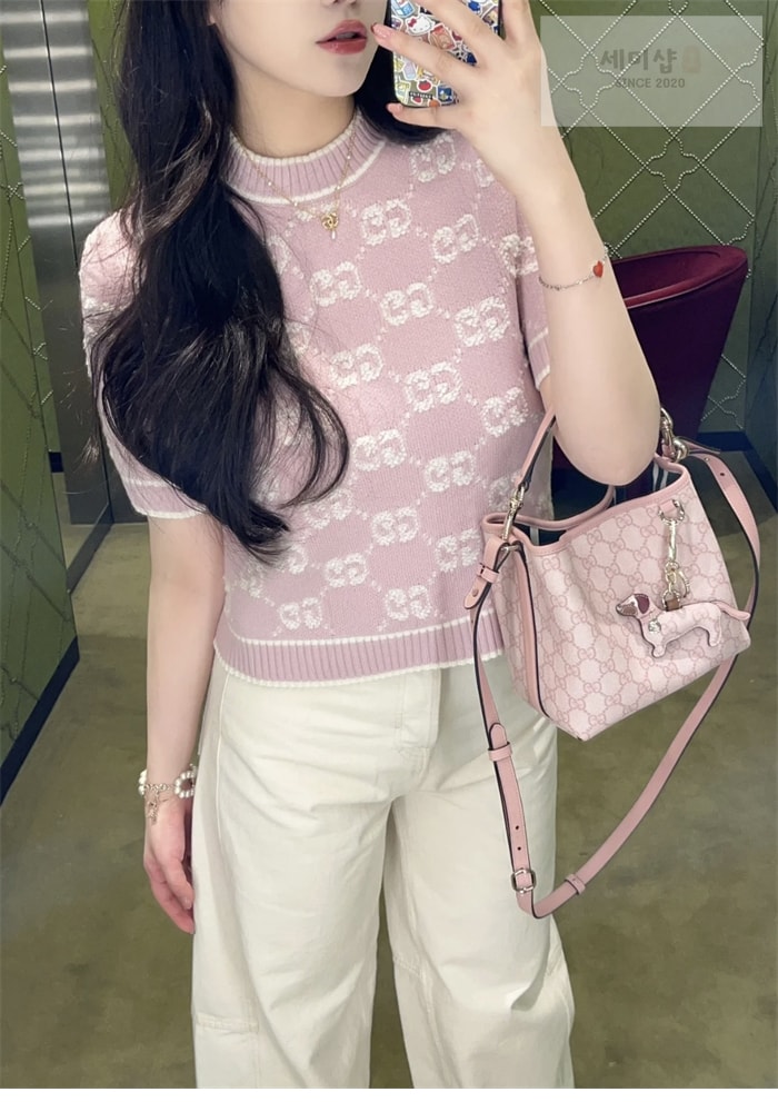 Gucci 구찌 GG 울 부클레 스티치 자카드 크루넥 탑 의류 23번 이미지