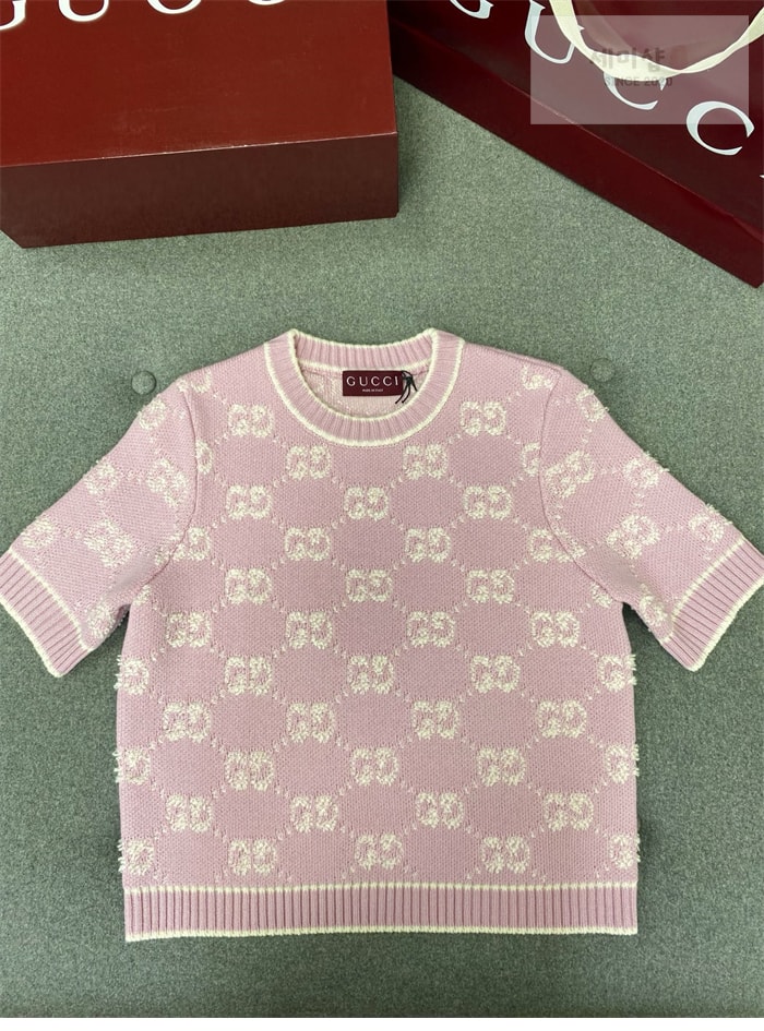 Gucci 구찌 GG 울 부클레 스티치 자카드 크루넥 탑 의류 2번 이미지
