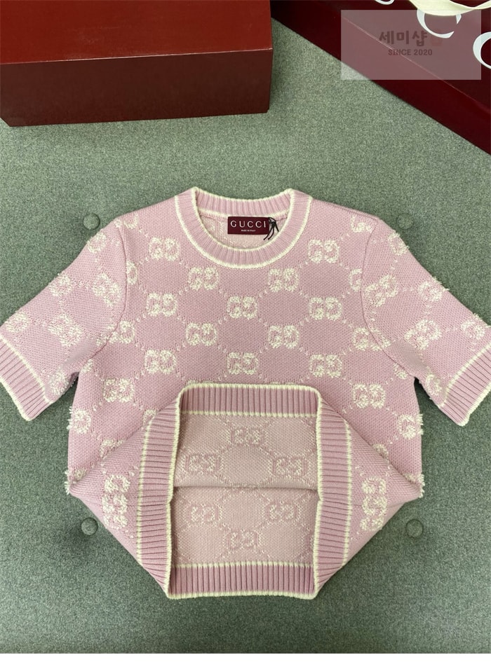 Gucci 구찌 GG 울 부클레 스티치 자카드 크루넥 탑 의류 3번 이미지