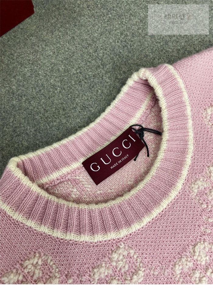Gucci 구찌 GG 울 부클레 스티치 자카드 크루넥 탑 의류 8번 이미지