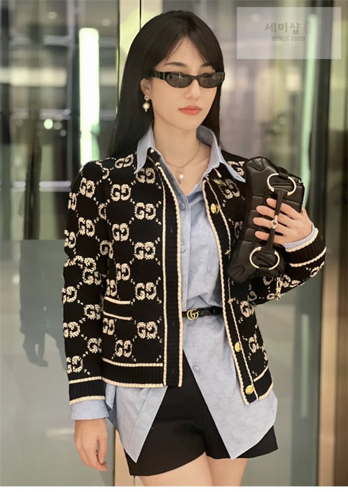 Gucci 구찌 GG 울 부클레 자카드 크루넥 가디건 의류 2번 이미지