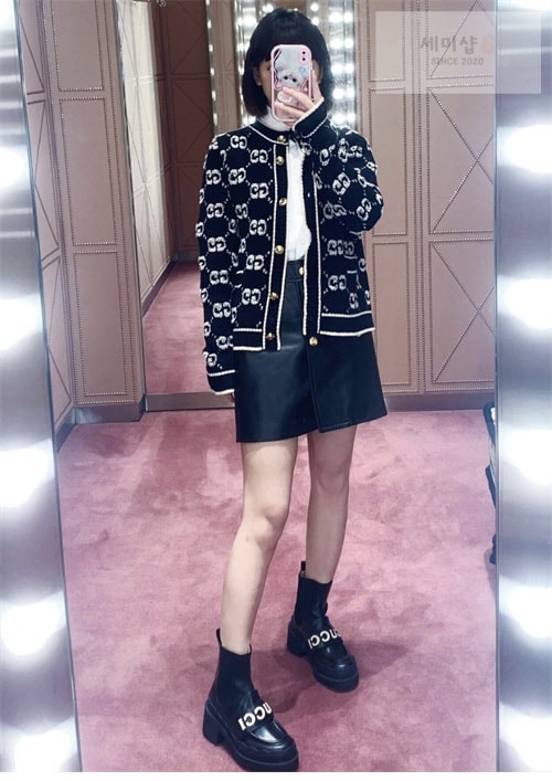 Gucci 구찌 GG 울 부클레 자카드 크루넥 가디건 의류 4번 이미지
