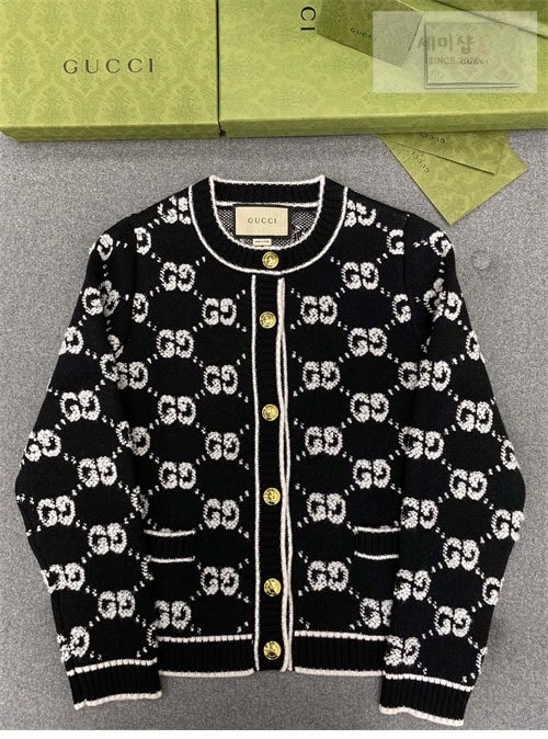 Gucci 구찌 GG 울 부클레 자카드 크루넥 가디건 의류 5번 이미지